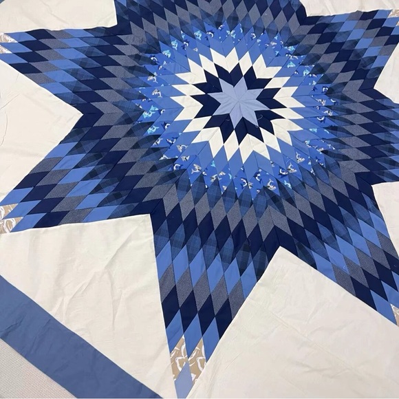 Handmade Texas Lone Star sewing Patchwork 100%Cotton Queen size Quilt Top/Topper - Picture 3 of 4